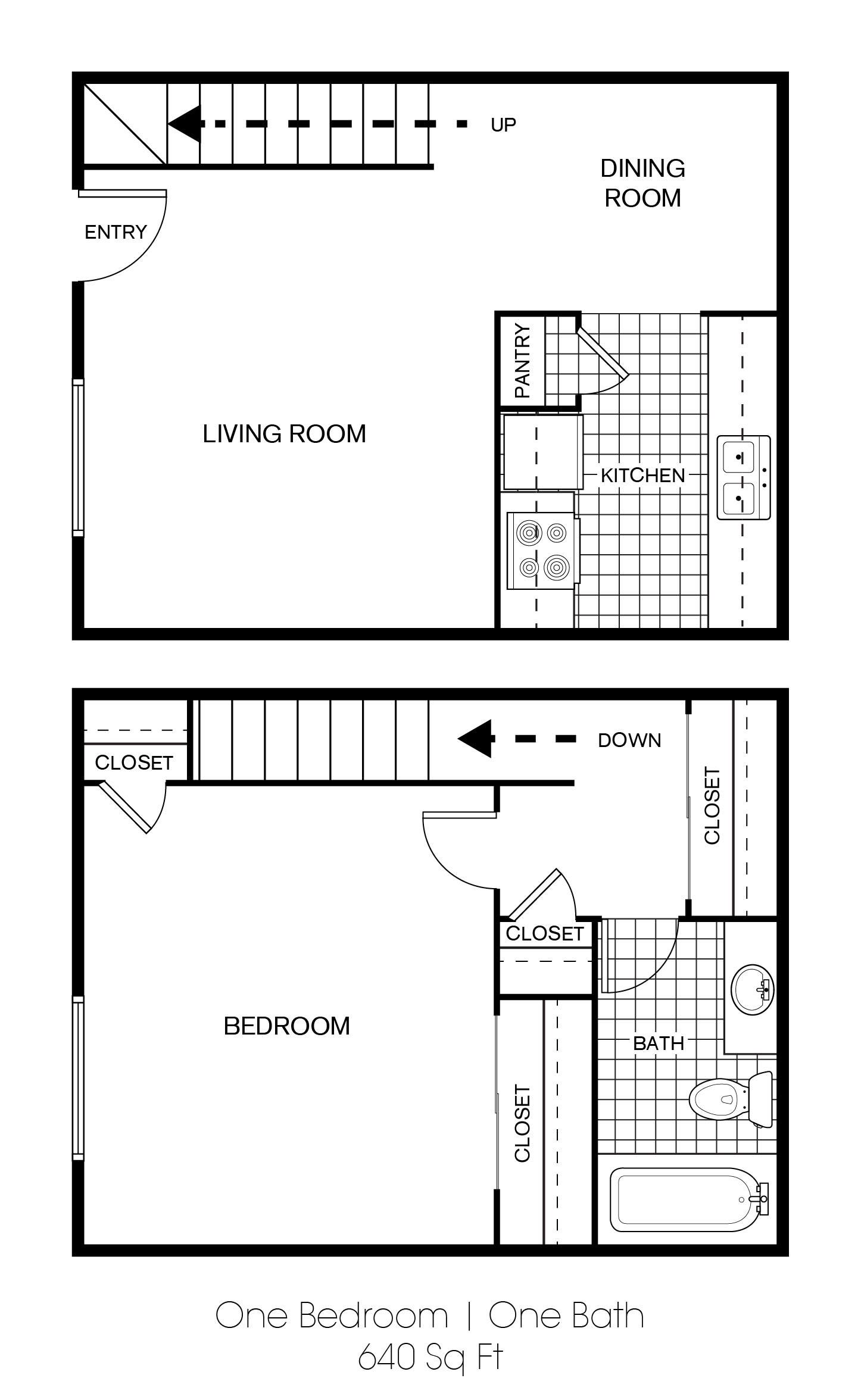 TH1 1 Bedroom 1 Bathroom 640 sq. ft.
